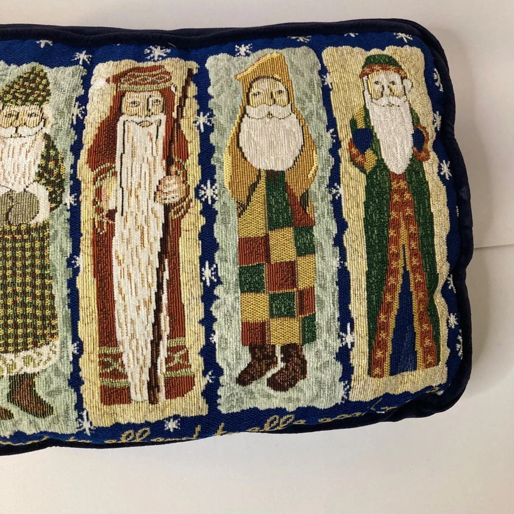 Vintage‎ Old World Santa Tapestry Pillow Merry Christmas To All 12 x 18